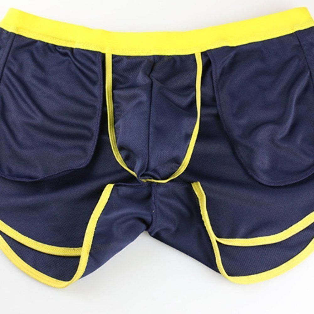 Men's Retro Gym Shorts Trunks with Pouch Blue - Picture 2 of 9